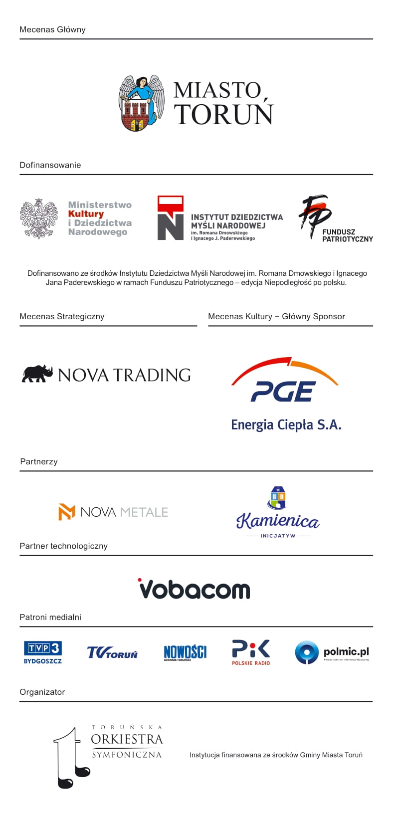 Logotypy mecenasów, sponsorów, partnerów projektu Póki Polska żyje w nas
