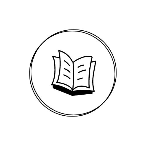 ikona otwartej książki, czarna grafika na białym tle, zamieszczona w okręgu