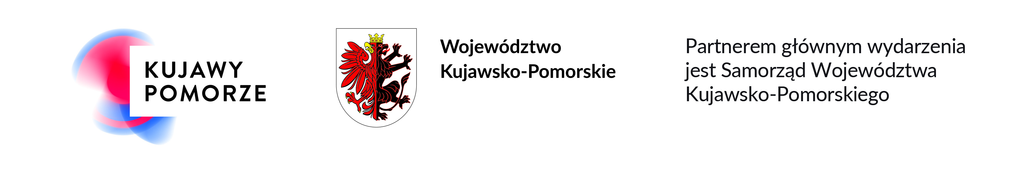 Logotyp i herb województwa kujawsko-pomorkisego i zapis Partnerem głównym wydarzenia jest Wojwództwo Kujawsko-Pomorskie
