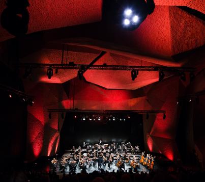 Toruńska Orkiestra Symfoniczna na scenie Sali Koncertowej Centrum Kulturalno-Kongresowego Jordanki