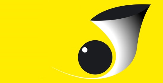 biało-szaro-czarna grafika na żółtym tle