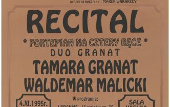 Plakat - Recital "Fortepian na cztery ręce - Duo Granat" w dniu 4 listopada 1995 roku
