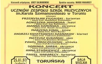 Plakat - Koncer uczniów ZSM w Toruniu w dniu 25 stycznia 1997 roku