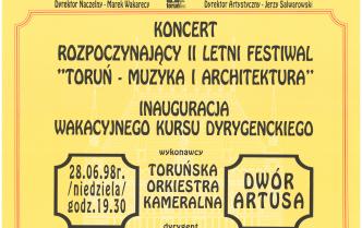 Plakat - Koncert rozpoczynający II Letni festiwal Toruń - Muzyka i Architektura w dniu 28 czerwca 1998 roku 