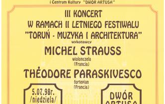 Plakat - III Koncert w ramach II Letniego Festiwalu Toruń - Muzyka i Architektura w dniu 5 lipca 1998 roku
