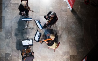 top view of the musicians playing instruments