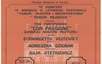 Plakat - VI Koncert w ramach II Letniego Festiwalu Toruń - Muzyka i Architektura w dniu 18 lipca 1998 roku