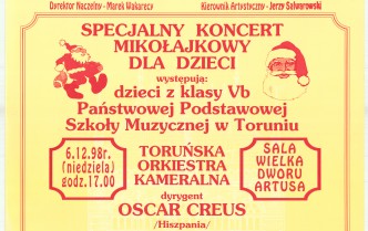 Plakat - Specjalny koncert Mikolajkowy dla dzieci (06.12.1998)
