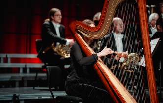 kobieta gra na harfie