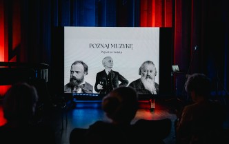 grafika z sylwetkami kompozytorów wyświetlana na ekranie