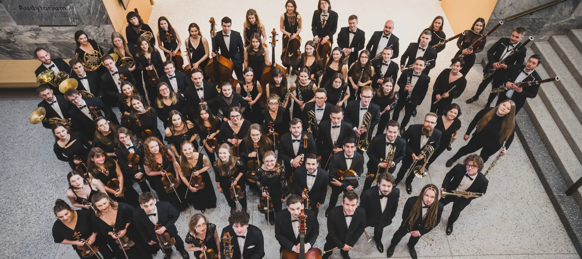grupa kobiet i mężczyzn trzymających instrumenty muzyczne