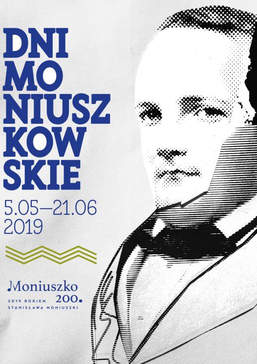 gray graphics with the bust of Stanisław Moniuszko and information about the festival