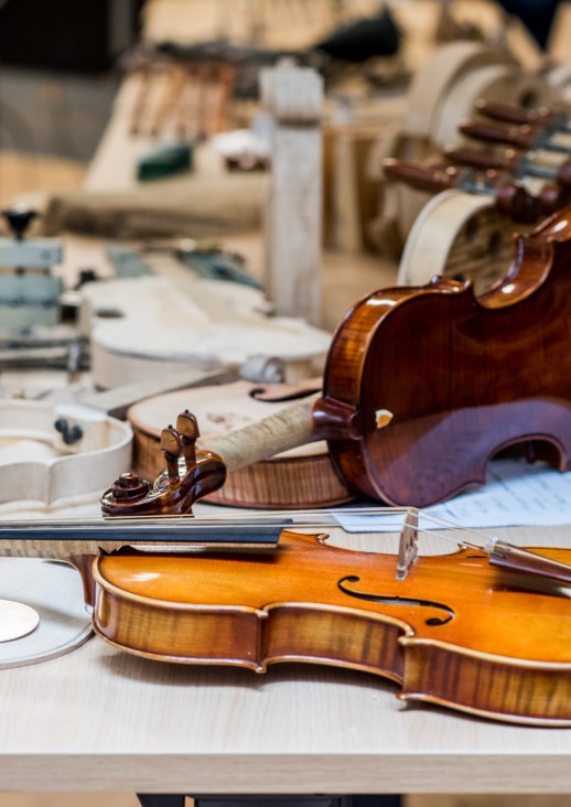 violin and violin parts lying on the table