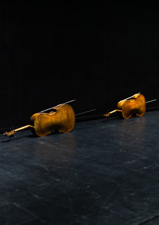 dwie leżące wiolonczele